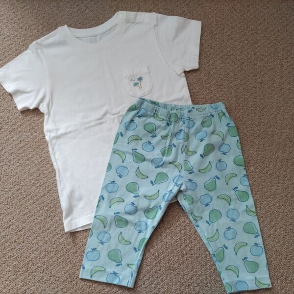 【2枚セット】ユニクロ Tシャツ 100 レギンス 7分丈 フルーツ柄 綿 半袖 UNIQLO キッズ 男の子 女の子 記名なし
