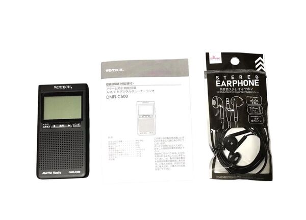 【ほぼ未使用品】WINTECH デジタルチューナーラジオ DMR-C500 新品イヤホン付き AM/FM ポケットラジオ 防災