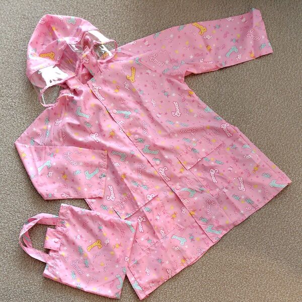 ★ レインコート 女の子 子供 雨具 カッパ キッズ バッグ付き ピンク 撥水 120 ランドセル対応 キャンディー柄 ポケット