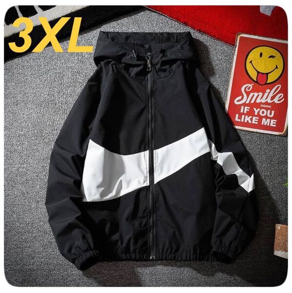マウンテンパーカー メンズ 3XL ブラック ナイロンパーカー 韓国