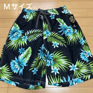 新品 メンズ 水着 海パン Mサイズ 黒 ブラック 花柄