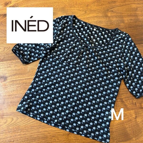 【極美品】INED イネド 半袖トップス 花柄トップス 胸元リボン シースルーブラウス Mサイズ(2) 春夏