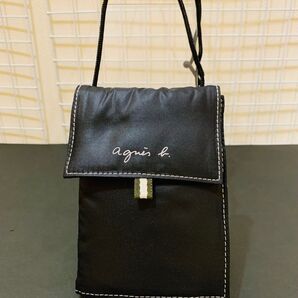 【未使用美品】 agnes b アニエスベー ポシェット ミニショルダーバッグ ショルダーウォレット ナイロン ブラック