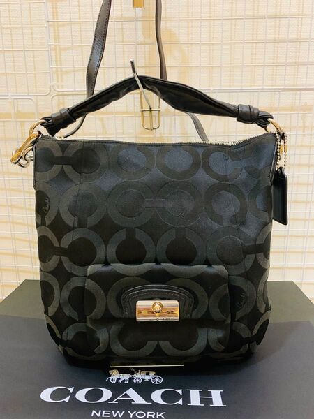 COACH コーチ シグネチャー 2way ショルダーバッグ トートバッグ レザー ナイロン ブラック