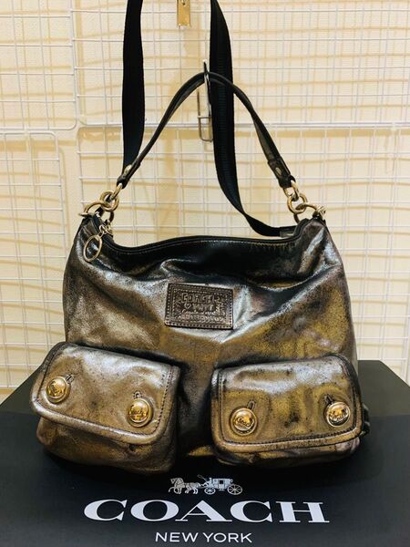 COACH コーチ 2way ショルダーバッグ トートバッグ レザー シルバー系