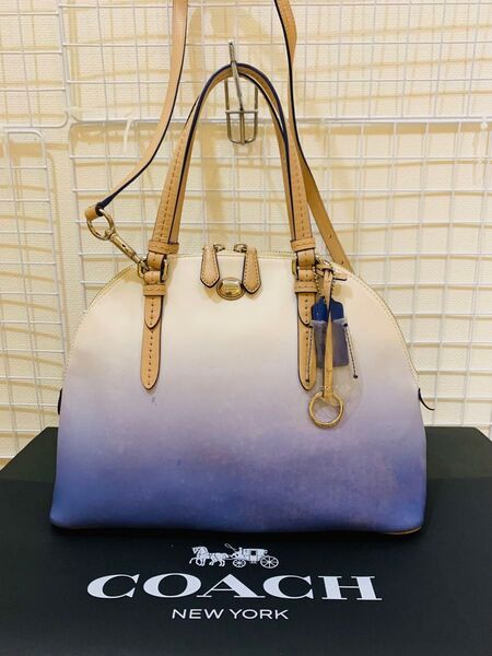 COACH コーチ 2way ショルダーバッグ トートバッグ レザー PVC ブルー系