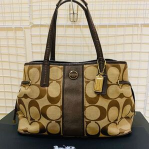 COACH コーチ シグネチャー トートバッグ レザー キャンバス ブラウン系