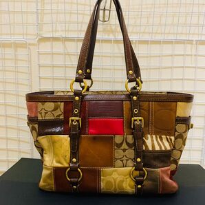 COACH コーチ シグネチャー トートバッグ レザー キャンバス ブラウン系