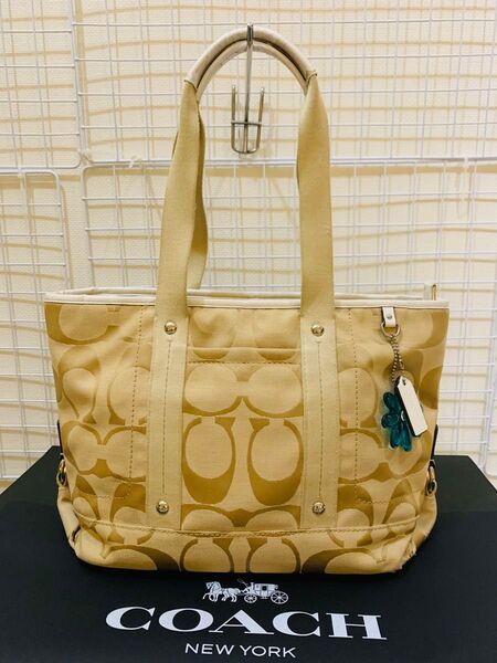 【まあまあ美品】COACH コーチ シグネチャー トートバッグ レザー キャンバス ベージュ、ブラウン系