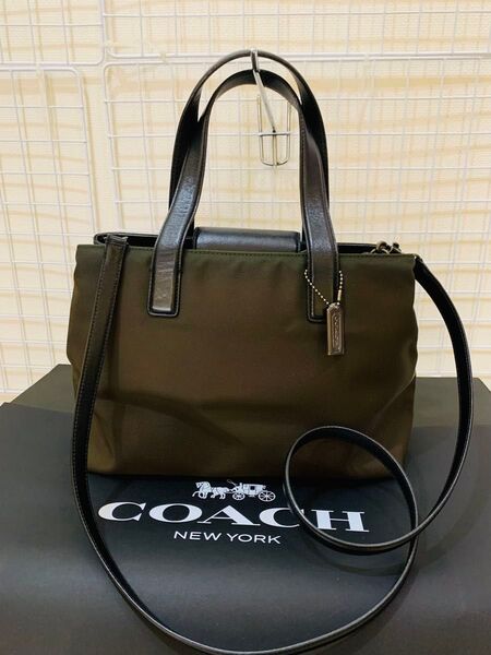 【まあまあ美品】COACH コーチ シグネチャー 2way トートバッグ ショルダーバッグ レザーナイロン ブラウン系