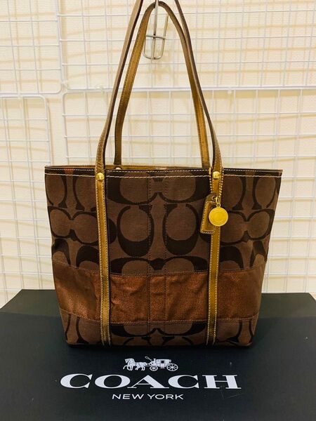 COACH コーチ シグネチャー トートバッグ レザーキャンバス ブラウン系