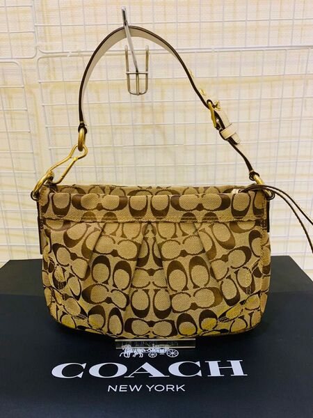 【まあまあ美品】COACH コーチ シグネチャー ショルダーバッグ トートバッグ レザー キャンバス ブラウン系