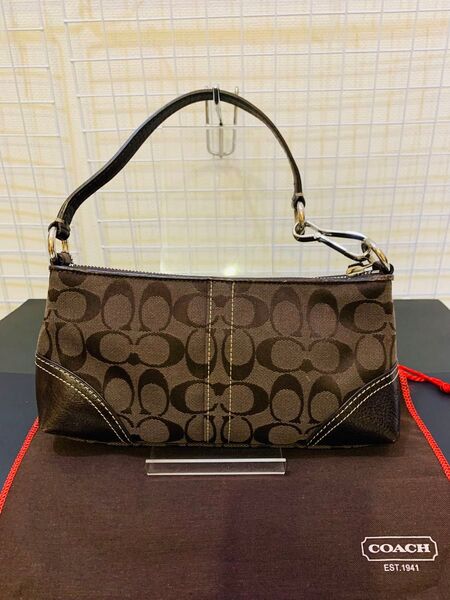 【美品】COACH コーチ シグネチャー ショルダーバッグ トートバッグ ミニサイズ レザー キャンバス ブラウン系