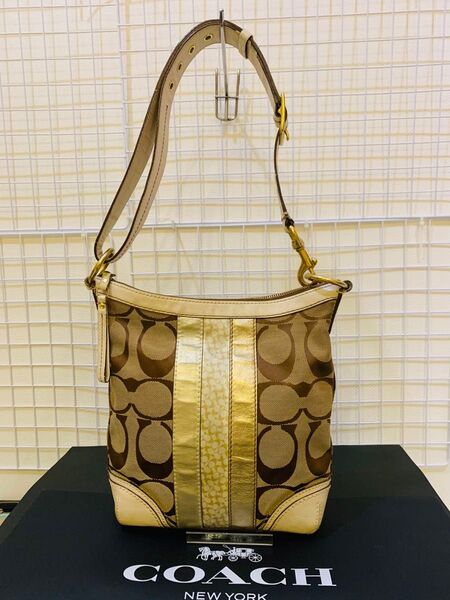 【まあまあ美品】COACH コーチ シグネチャー ショルダーバッグ トートバッグ レザー キャンバス ブラウン系