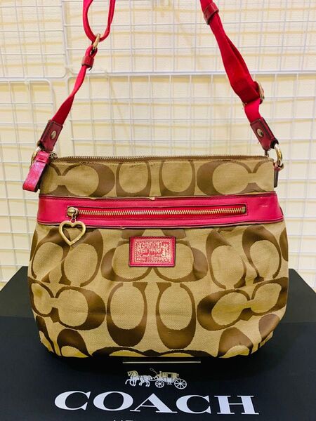 【中古】COACH コーチ シグネチャー ショルダーバッグ トートバッグ レザー キャンバス ブラウン系