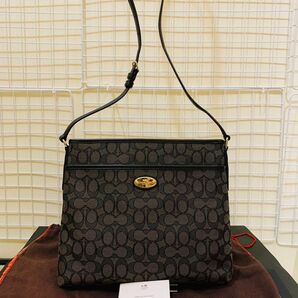 【美品】COACH コーチ シグネチャー ショルダーバッグ レザー キャンバス ブラック系 男女兼用