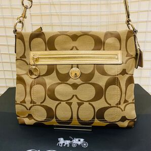【中古】COACH コーチ シグネチャー ショルダーバッグ トートバッグ 斜め掛け レザー キャンバス ブラウン系