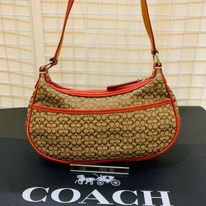 COACH コーチ ショルダーバッグ ミニシグネチャー 肩掛け レザー キャンバス ブラウン レッド