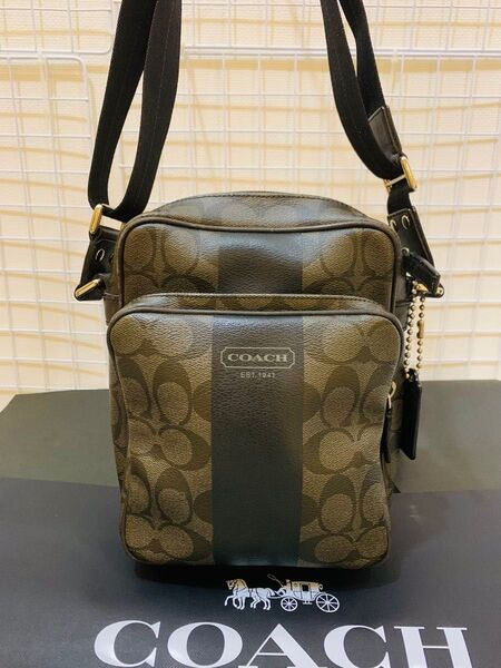 【まあまあ美品 COACH コーチ シグネチャー ショルダーバッグ 斜め掛け クロスボディ レザー PVC グレー 男女兼用