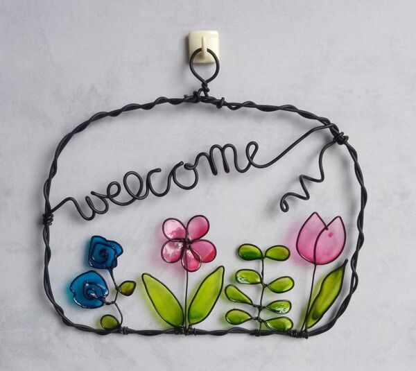 ハンドメイド ワイヤークラフト ディップフラワー ディップアート 壁掛け 壁飾り インテリア welcome