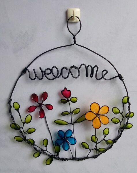 ハンドメイド ワイヤークラフト ディップフラワー ディップアート 壁掛け 壁飾り インテリア welcome