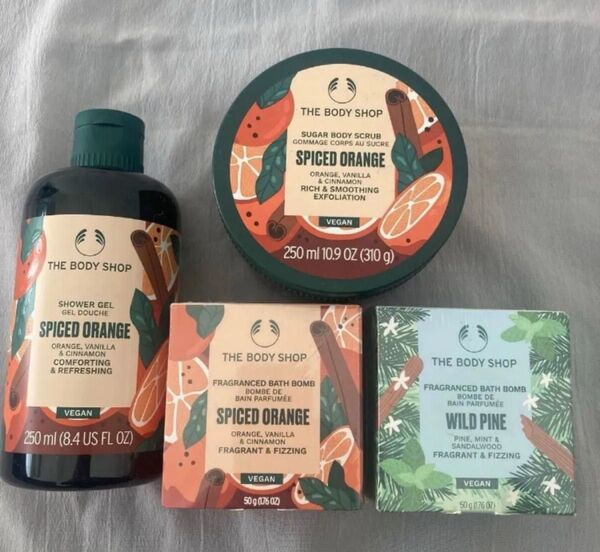 ★☆★ THE BODY SHOP ボディショップ スパイスドオレンジ ボディシャンプー&ボディスクラブ&バスボム (入浴剤)