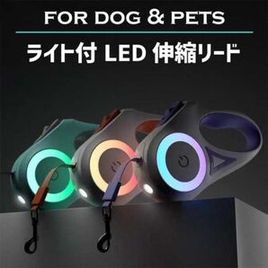 犬 伸縮リード LED ライト ペットリード 小型犬 中型犬 照明 光る 巻き取り 懐中電灯 夜間 散歩 伸縮 伸びるリード