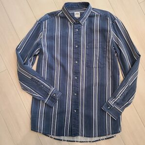 美品 ZARA ストライプ デニムシャツ メンズ カジュアル