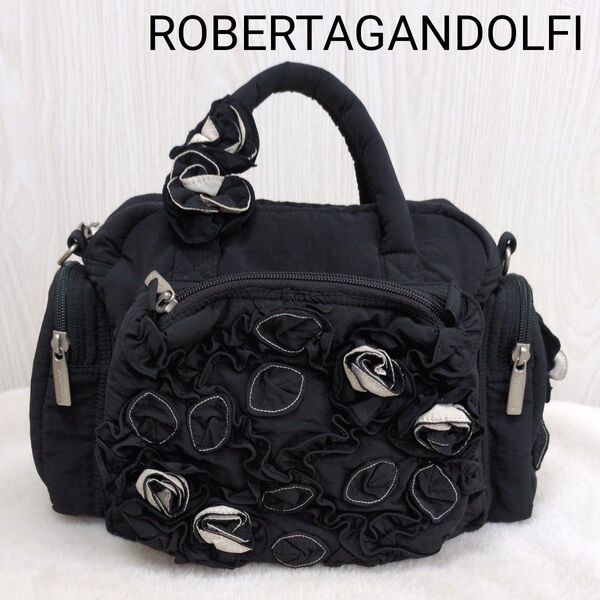 【ショルダー欠品】ROBERTAGANDOLFI ロベルタガンドルフィ バッグ ミニボストンバッグ お花モチーフ 軽量