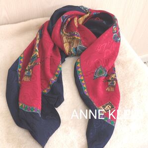 【中古品】ANNE KLEIN アンクライン 大判シルクスカーフ イタリア製 クリーニング済
