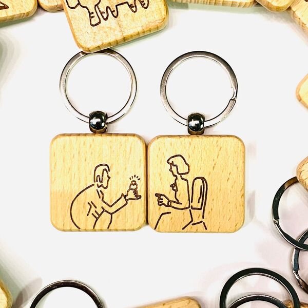 カップル ウッド キーホルダー レーザー彫刻 オリジナル お揃い プロポーズ 結婚記念日