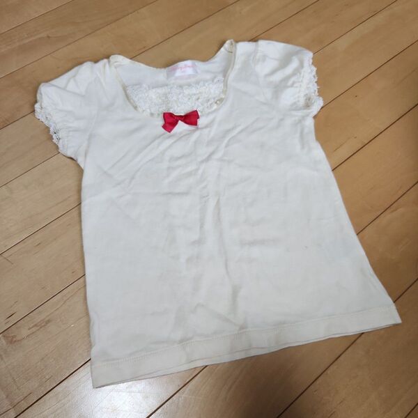 シャーリーテンプル 半袖Tシャツ オフホワイト レース リボン120
