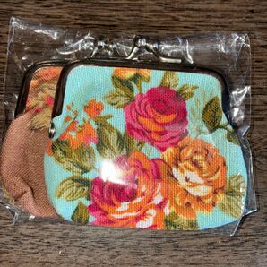 新品未使用 がま口 コインケース お花模様 2個セット ブルー&ブラウン