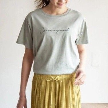 ikka シンプルロゴプリントTシャツ ミントグリーン L コットンTシャツ