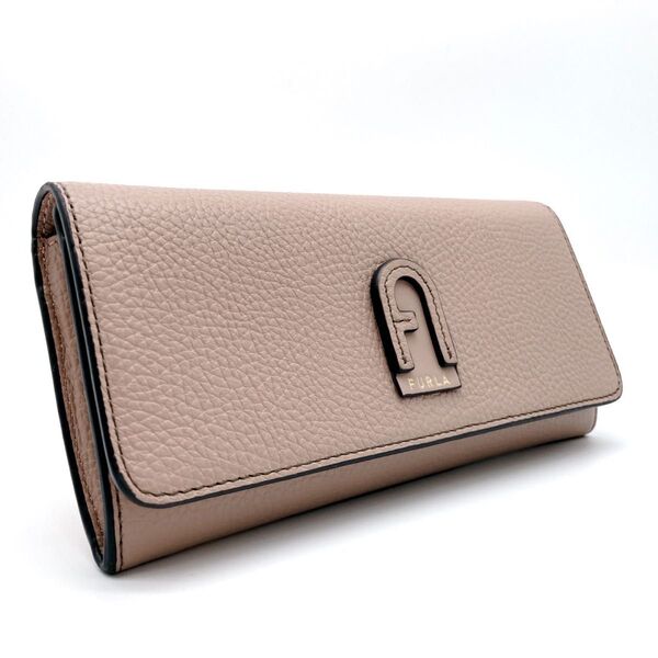 美品 FURLA ダフネ 2つ折り財布 長財布 ピンクベージュ レザー