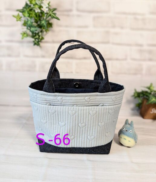 ハートステッチヌビと8号帆布のハンドメイド2WAYトートバッグ(S)