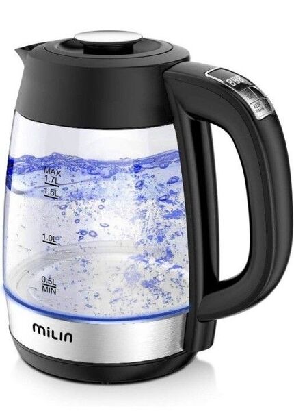 Milin 電気ケトル 温度調節 ケトル ガラス 1.7L 電気ポットケトル 沸かしケトル 急速沸かし 保温 メモリー機能 低騒音