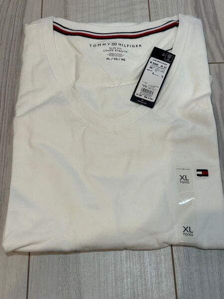 新品未使用タグ付き TOMMY HILFIGER メンズ Vネック半袖TEE ホワイトXL