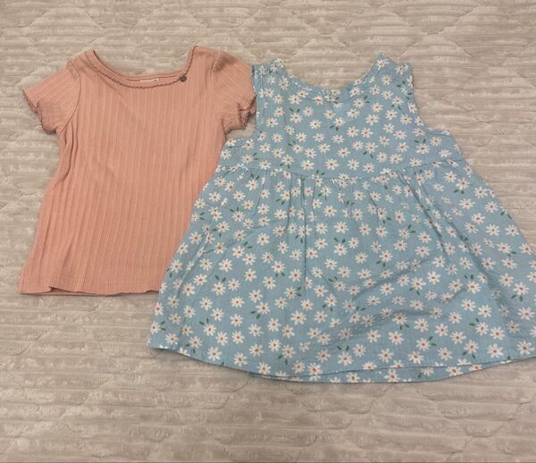 プティマイン Tシャツ ワンピース トップス 花柄 チュニックベビー服 女の子 2枚セット 80 90