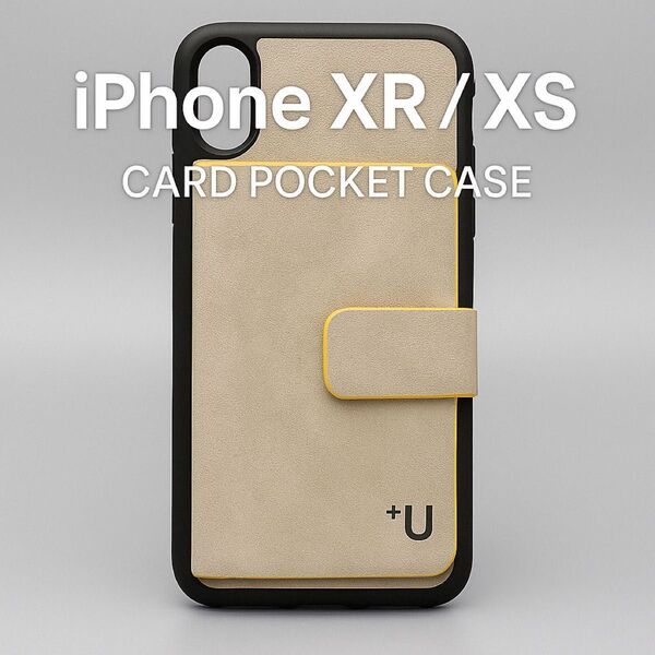 新品 iPhone X XS カードポケット付き スマホケース ベージュ シンプルデザイン iPhoneケース 高級iPhoneX