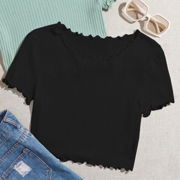 SHEIN EZwearシーインレタストリムTシャツ1枚ブラック レディースウェアトップス カットソー ストレッチ生地クーポン消化