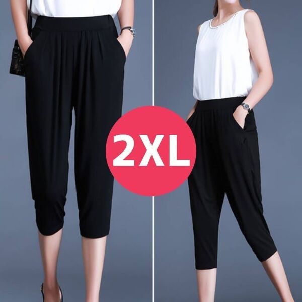 大人気 サルエルパンツ 七分丈 2XL ストレッチ ヨガ ゆったり 体型カバー