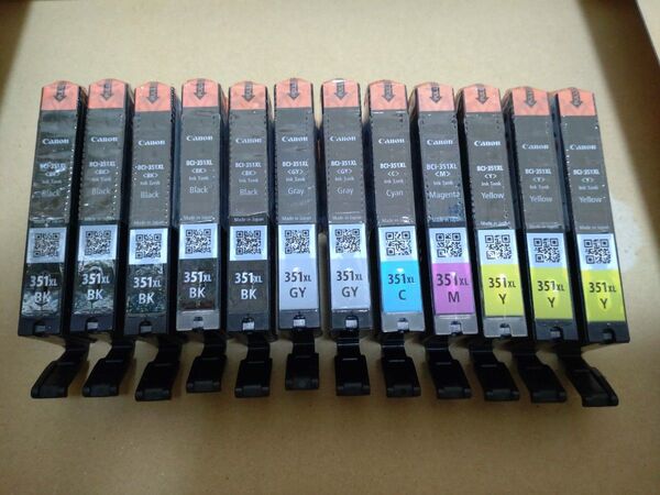 【CANON純正★合計12個】BCI-351XL★大容量タイプ★BK5個・GY2個・C1個・M1個・Y3個★取付期限不明★キャノン