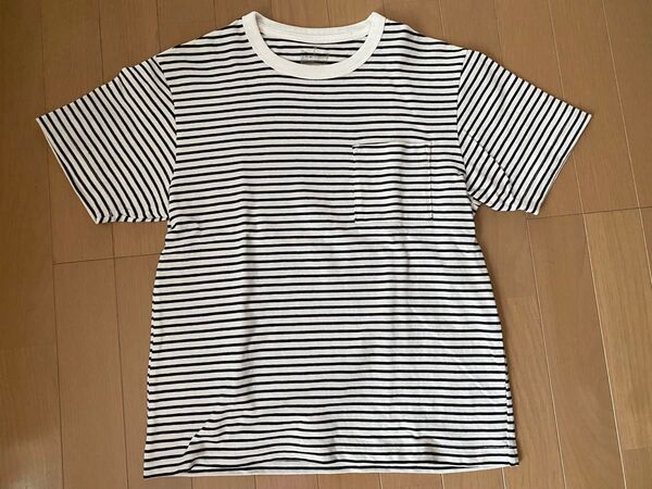 無印良品 太番手天竺編み クルーネックTシャツ 黒ボーダー