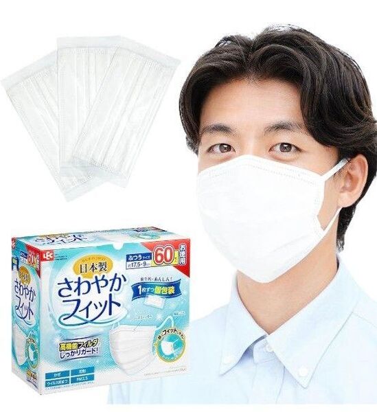 レック(LEC) 日本製 不織布 マスク 白 さわやかフィット ふつうサイズ 10枚入 ( 個包装 ) 175×90mm