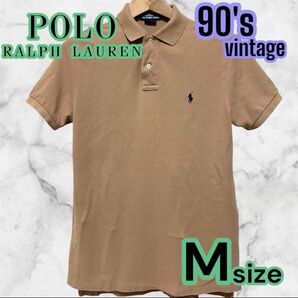 極美品 大人気カラー 人気配色 POLORALPHLAUREN ポロシャツ 半袖 M ベージュ 紺 ポロラルフローレン 刺繍ロゴ