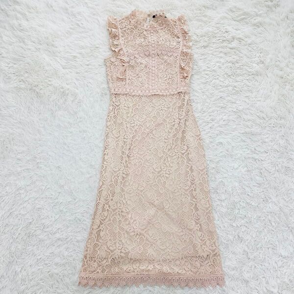 ZARA 総レースワンピース ドレス ノースリーブ ピンクベージュ サイズM
