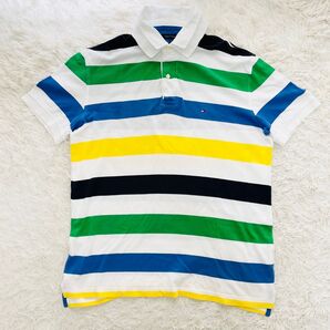 TOMMY HILFIGER 半袖ポロシャツ ボーダー マルチカラー サイズXL