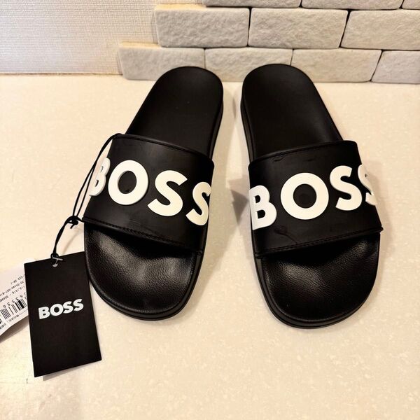 EU41【他サイズ有】BOSS スライドサンダル ブラック 3Dロゴ 正規店購入 ヒューゴボス HUGO BOSS