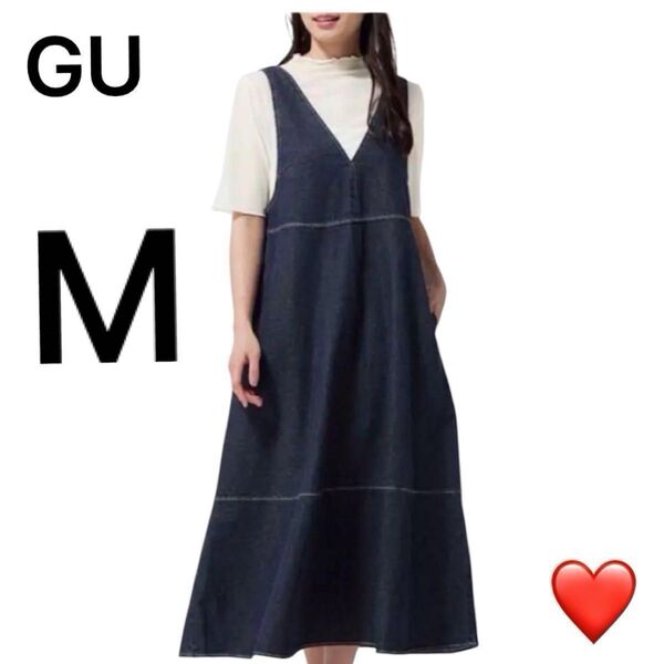 【美品】GU ジーユー デニムジャンパースカート ロングワンピース レディース Mサイズ ノースリーブワンピース 体型カバー